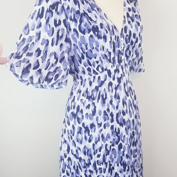 Jessica Howard Blue Leopard Fit & Flare V Neck Midi Dress Size 10 - Picture 8 of 10